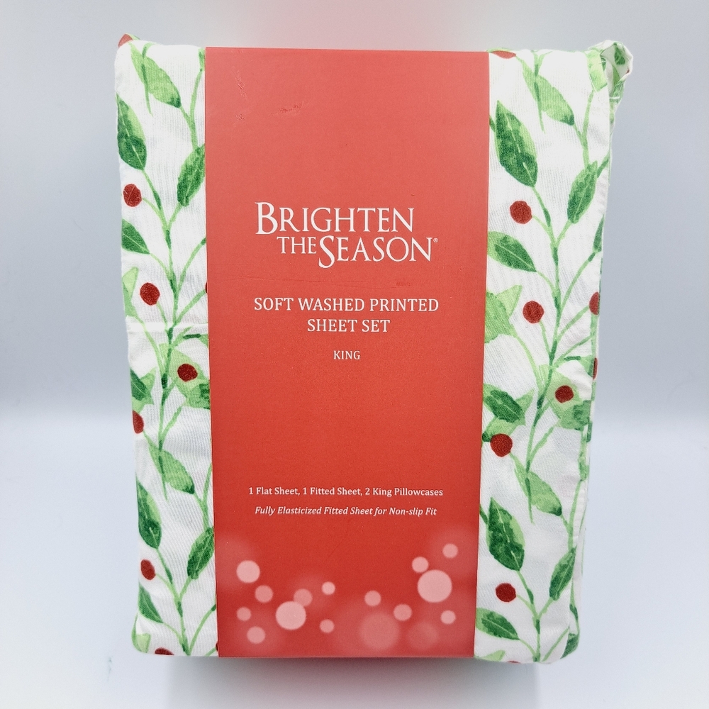 Christmas Holly Berry King Soft Washed Bed Sheet Set